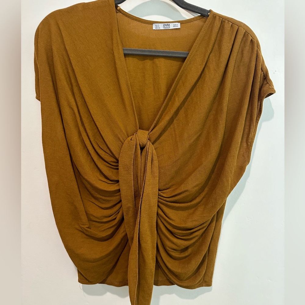 Zara Chic Tan Drape Blouse